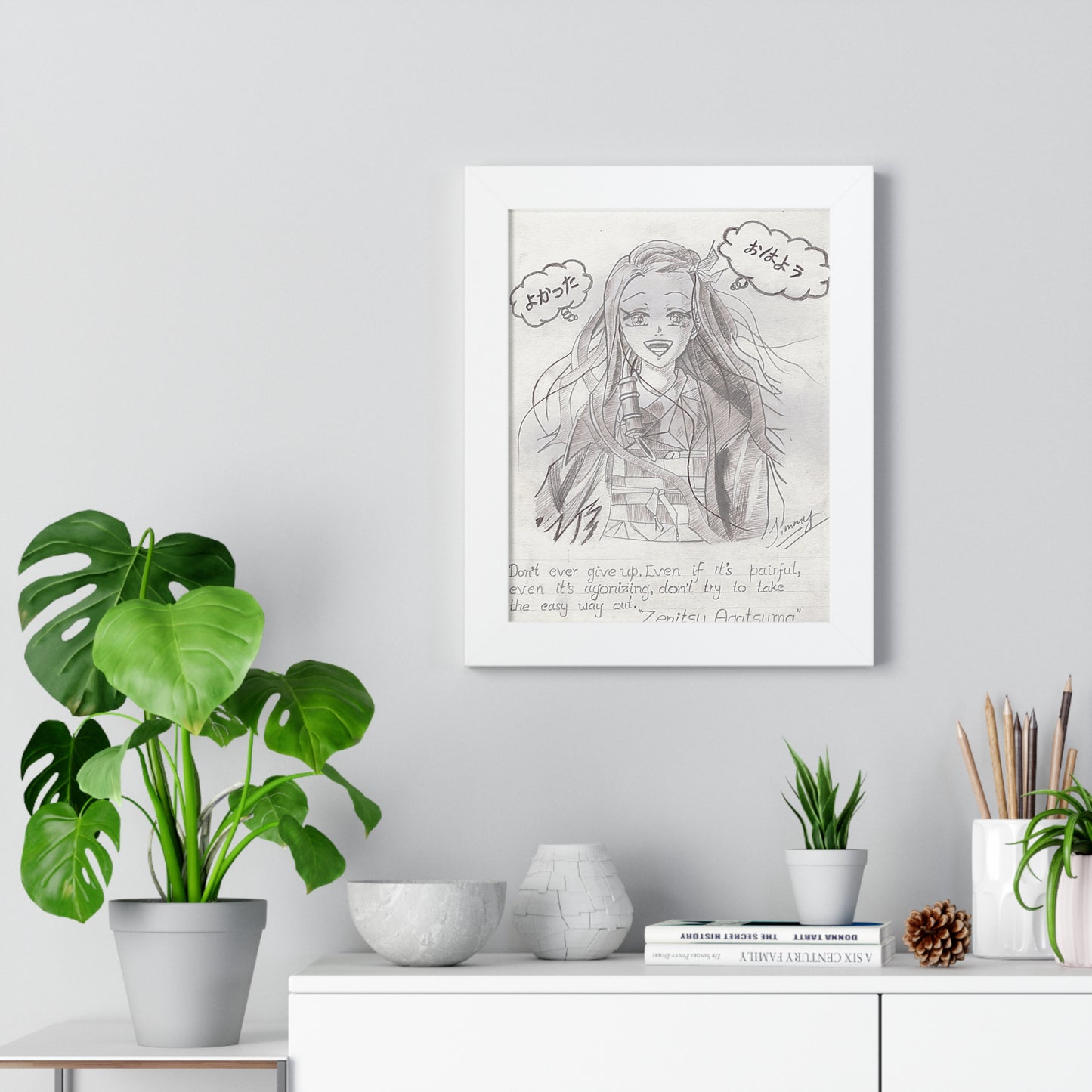 Nezuko Pencil Sketch Framed Poster — Inspirational Anime Wall Art