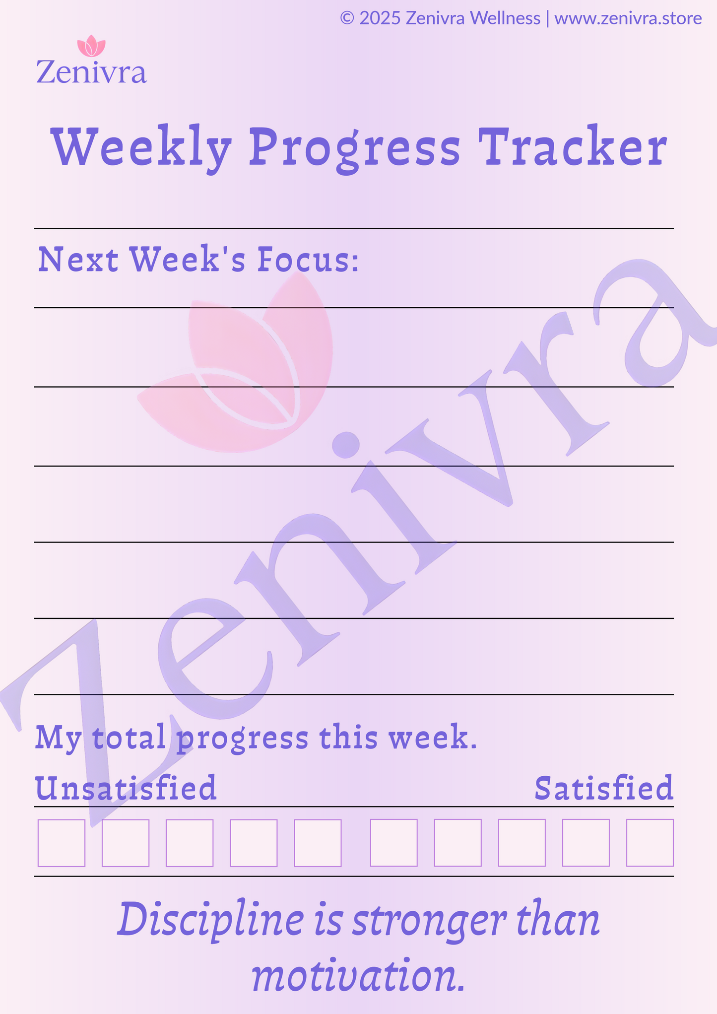 Zenivra Workout Planner – 7-Day Digital Fitness Log