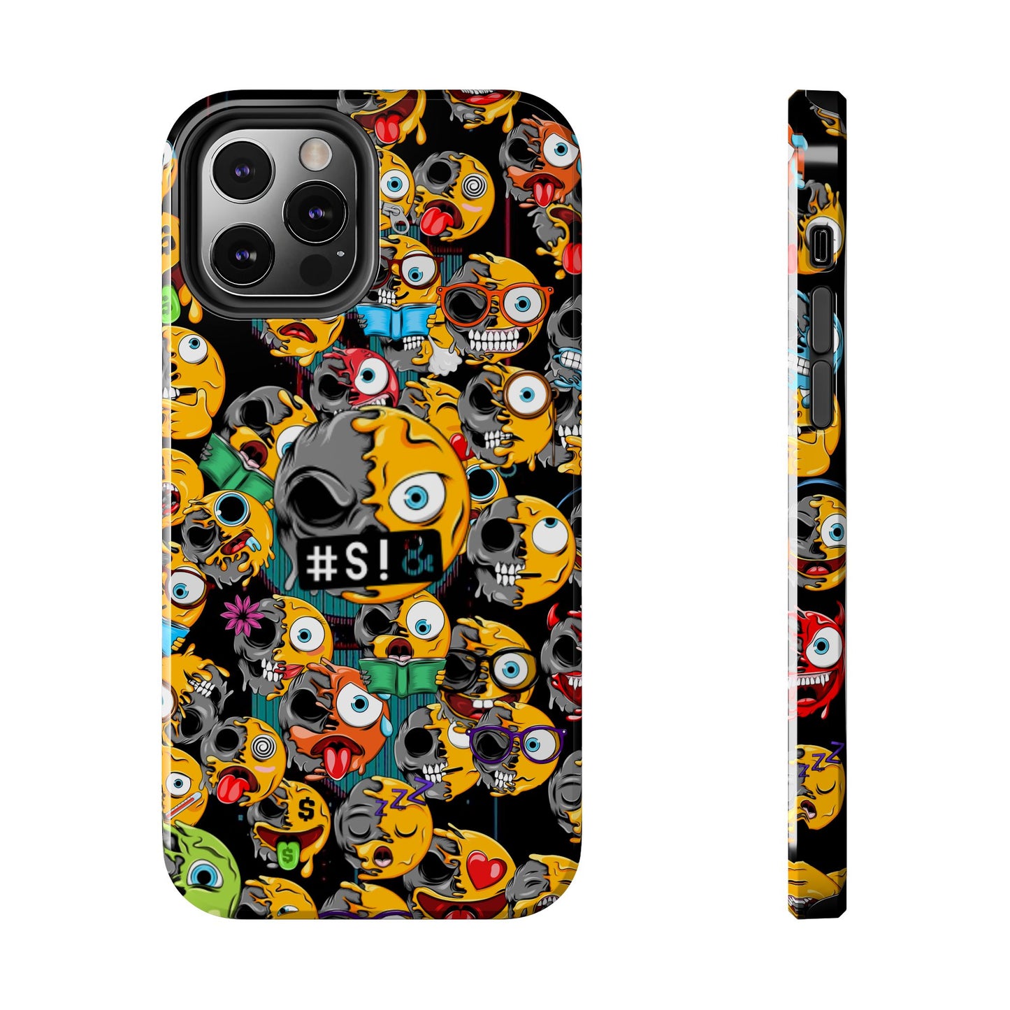 Tough Phone Case — Chaotic Emoji Skull Pattern (Grunge Viral Graphic)