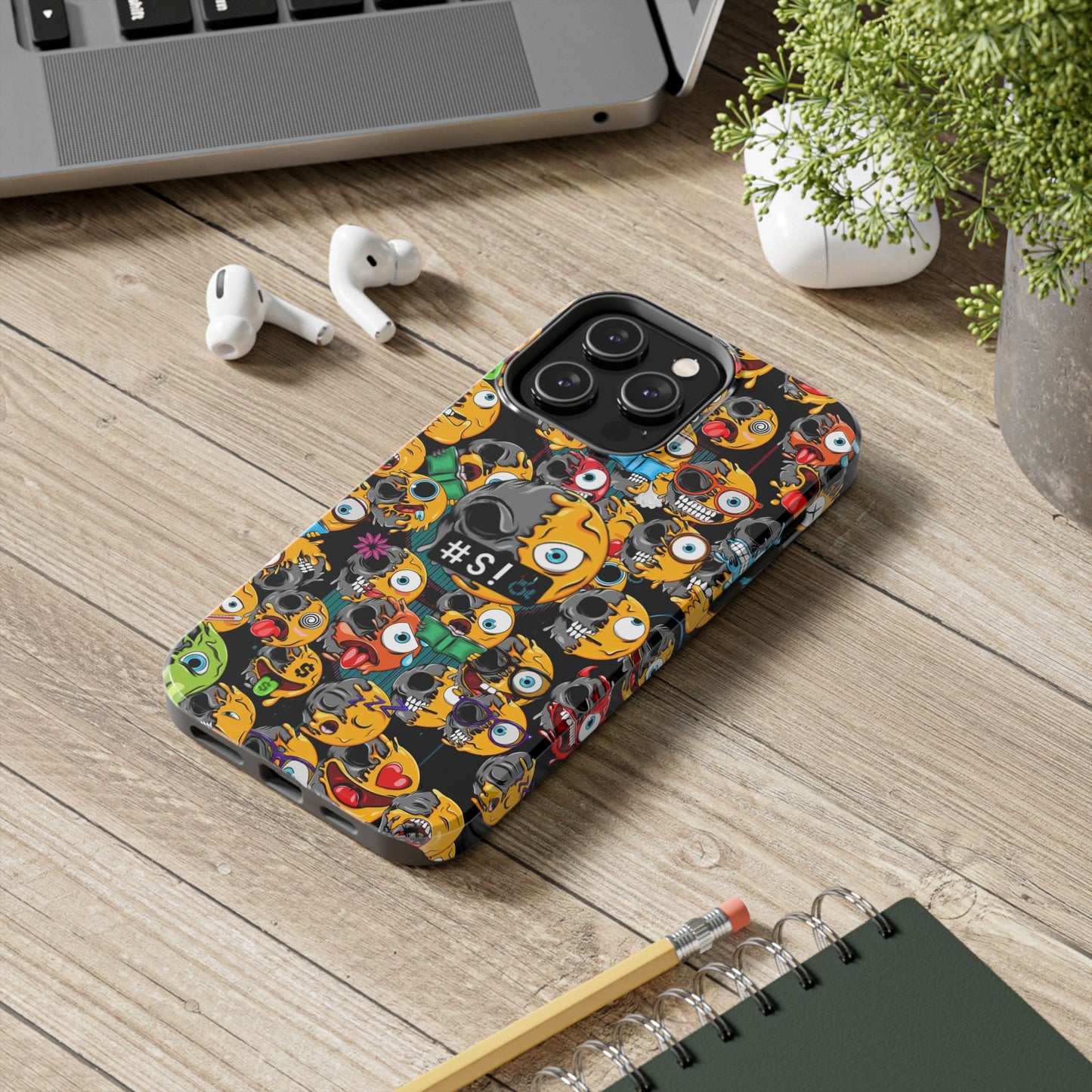 Tough Phone Case — Chaotic Emoji Skull Pattern (Grunge Viral Graphic)