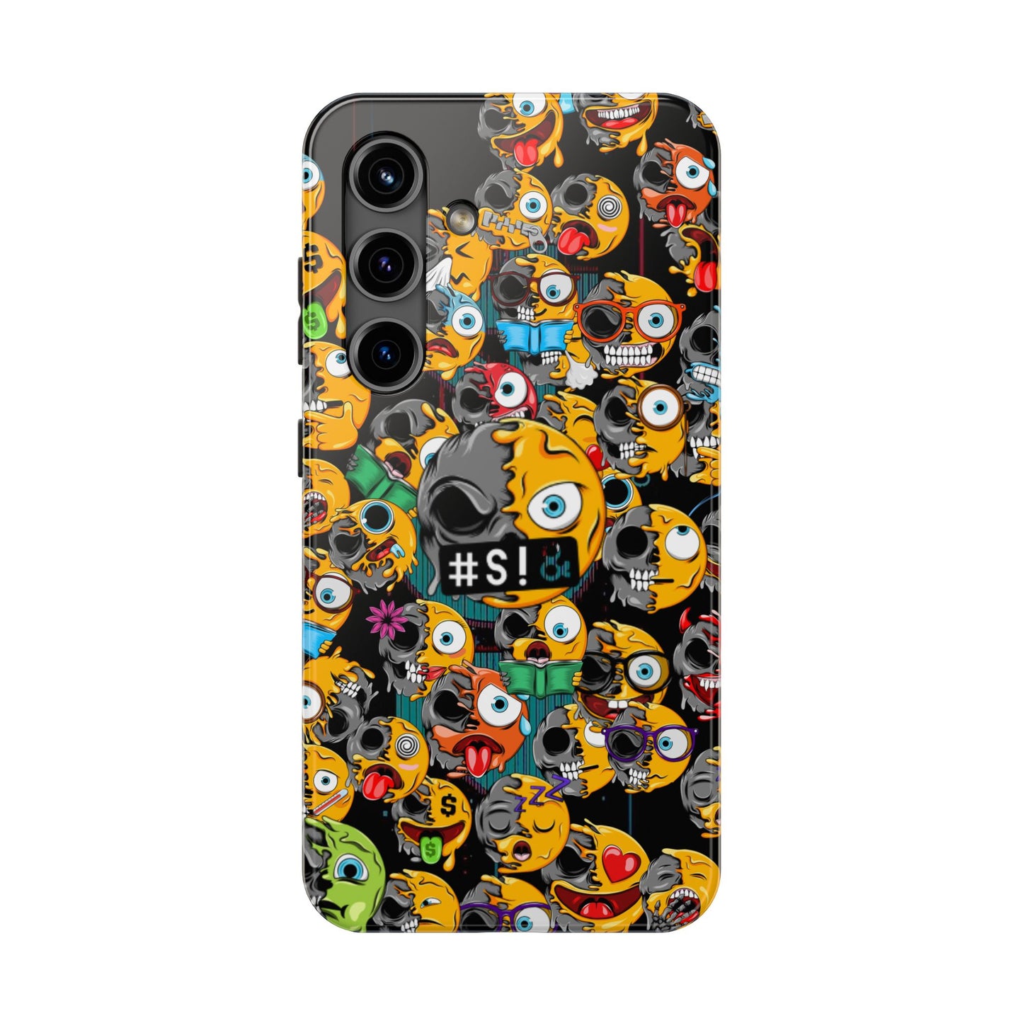 Tough Phone Case — Chaotic Emoji Skull Pattern (Grunge Viral Graphic)