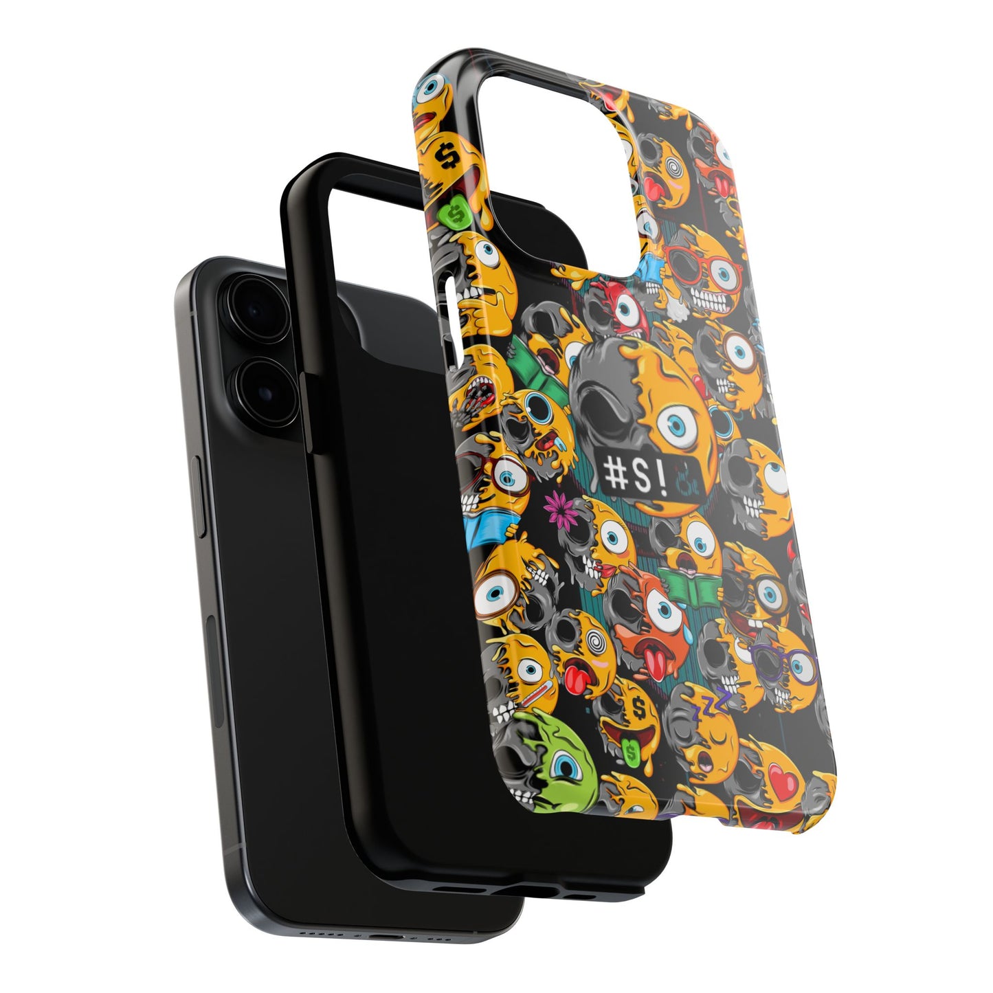 Tough Phone Case — Chaotic Emoji Skull Pattern (Grunge Viral Graphic)