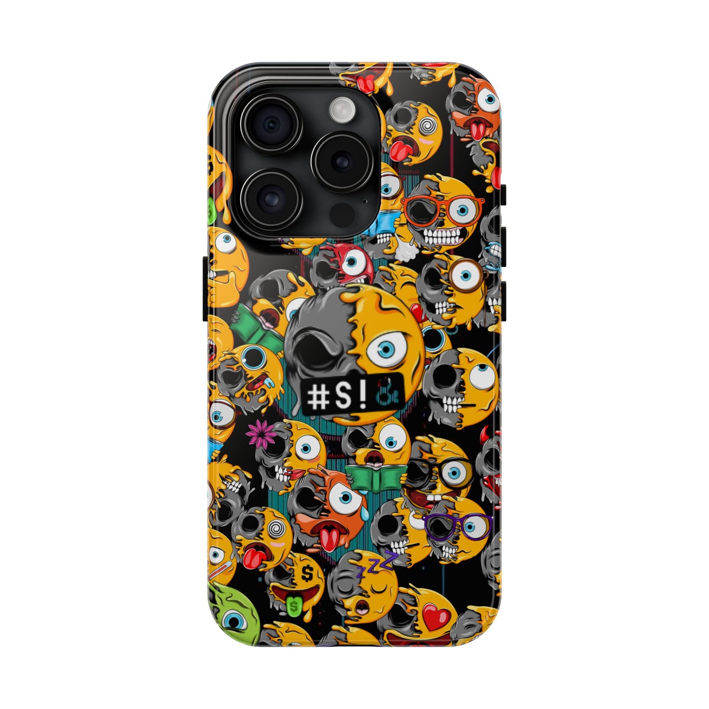 Tough Phone Case — Chaotic Emoji Skull Pattern (Grunge Viral Graphic)