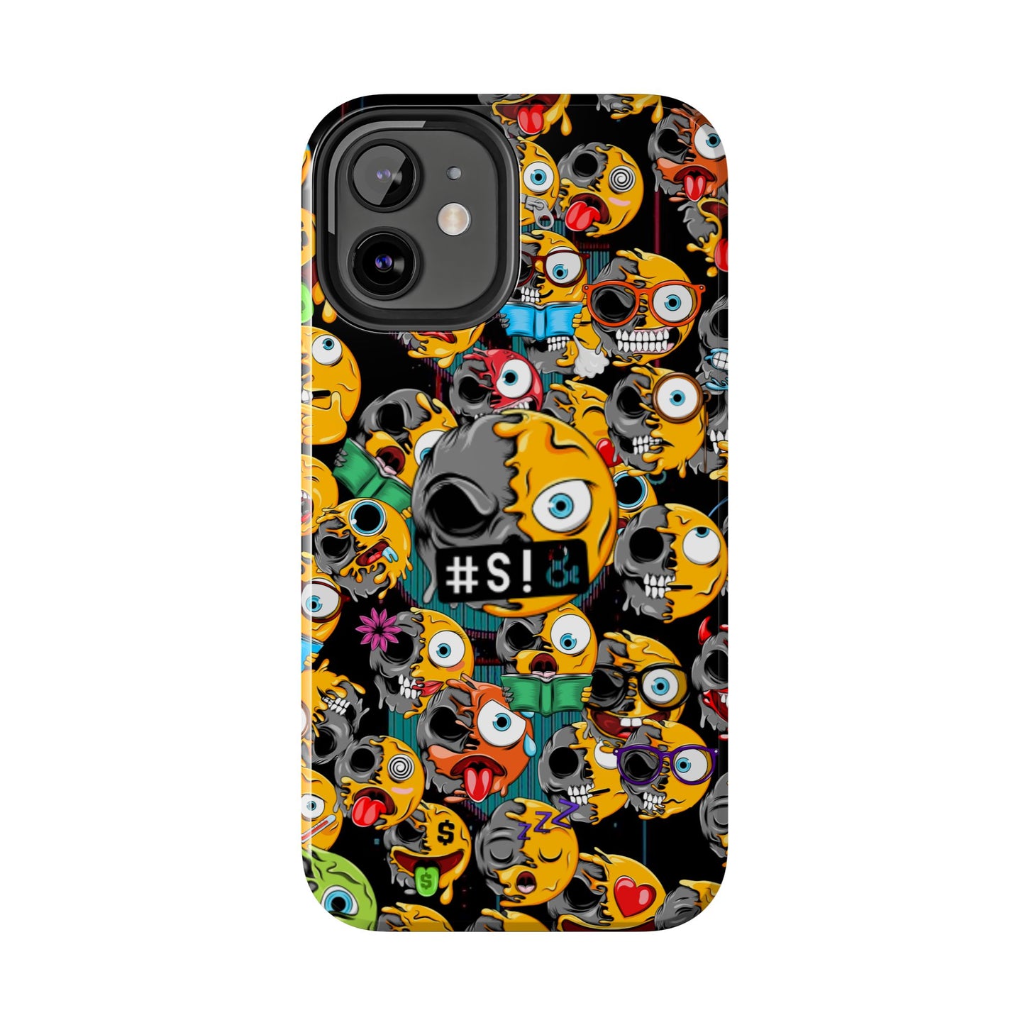 Tough Phone Case — Chaotic Emoji Skull Pattern (Grunge Viral Graphic)