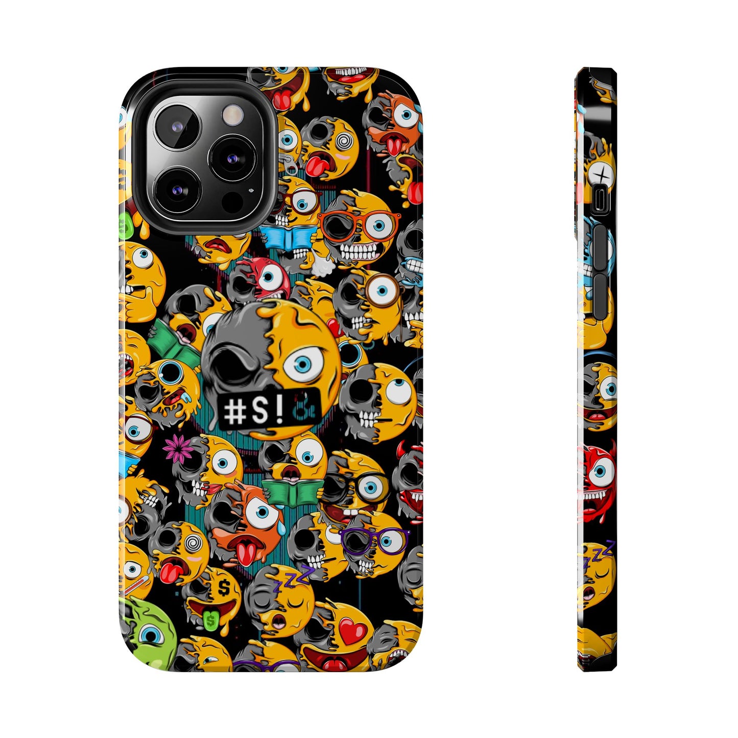 Tough Phone Case — Chaotic Emoji Skull Pattern (Grunge Viral Graphic)