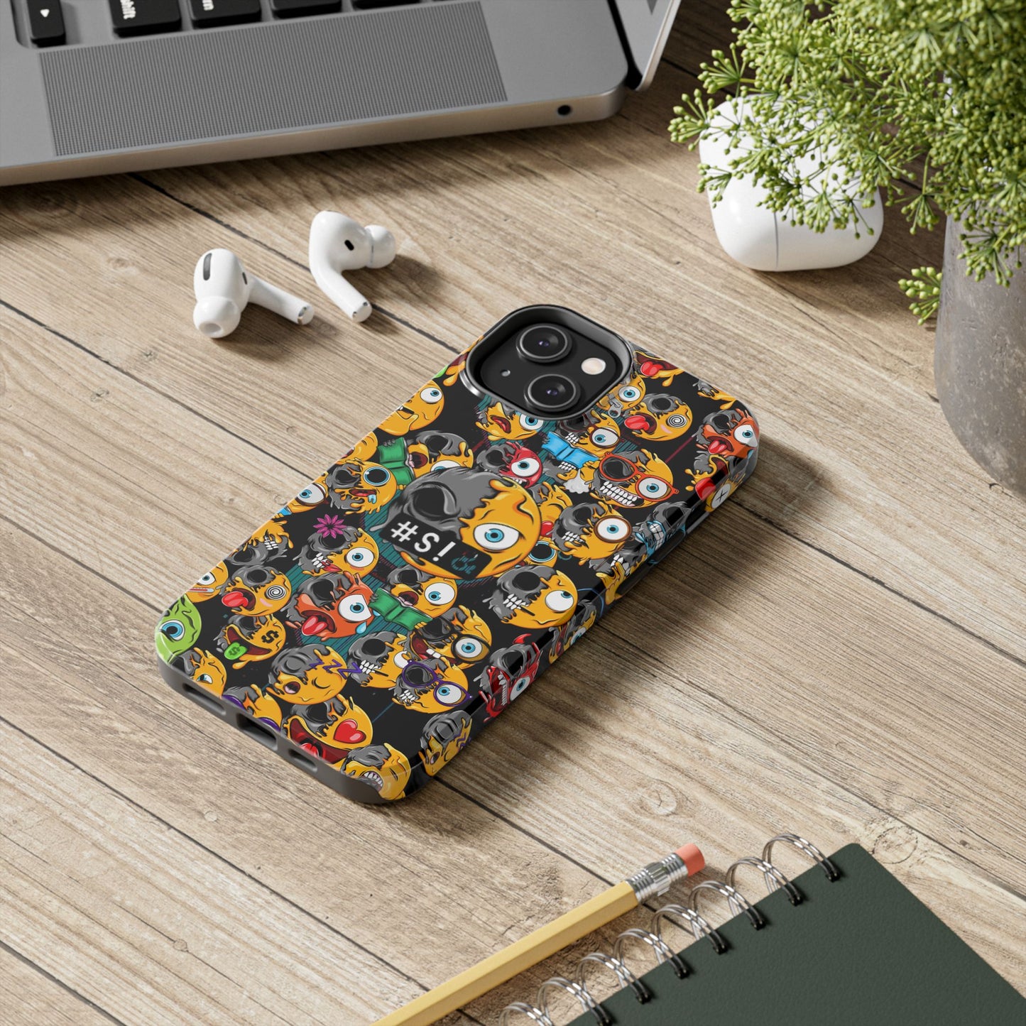 Tough Phone Case — Chaotic Emoji Skull Pattern (Grunge Viral Graphic)