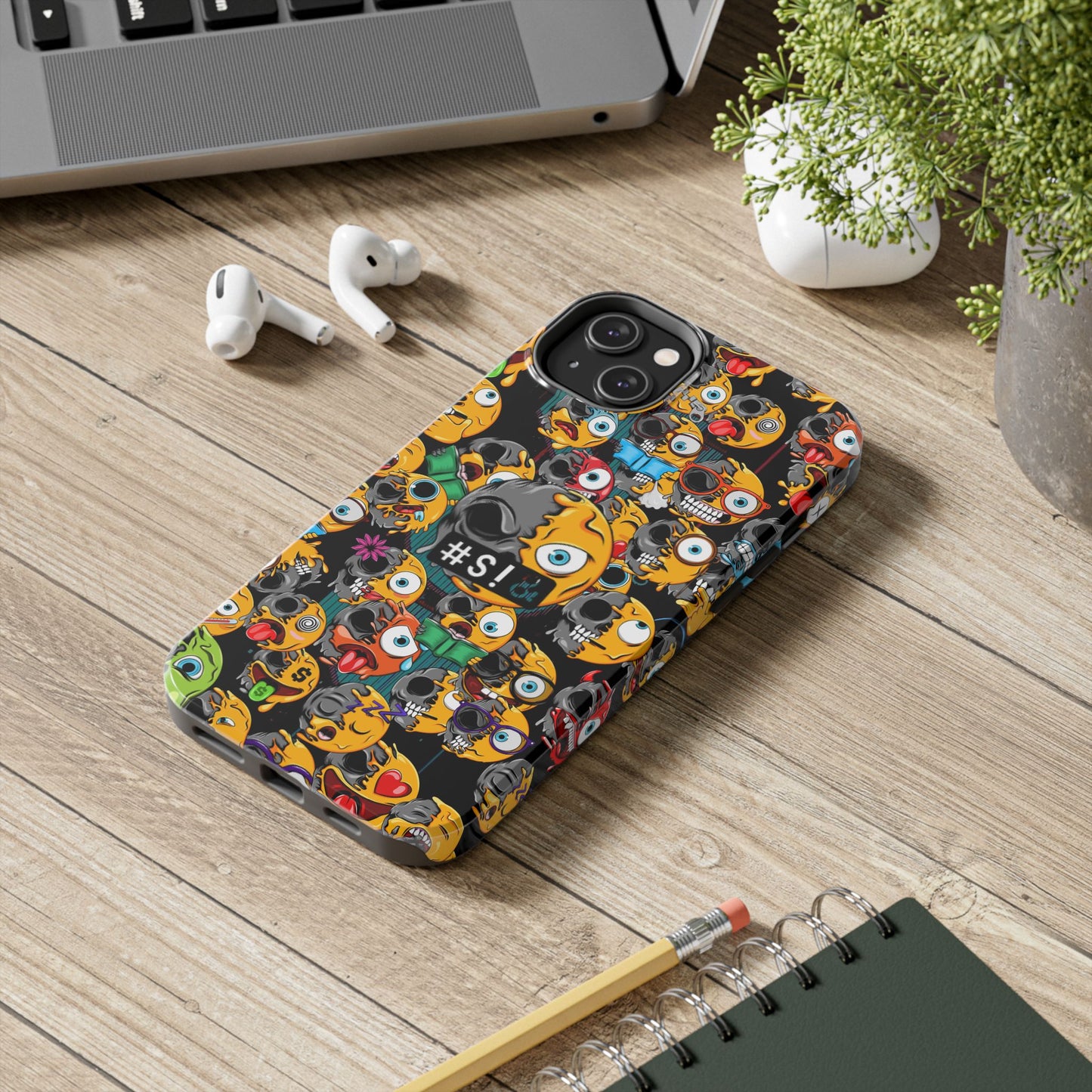 Tough Phone Case — Chaotic Emoji Skull Pattern (Grunge Viral Graphic)