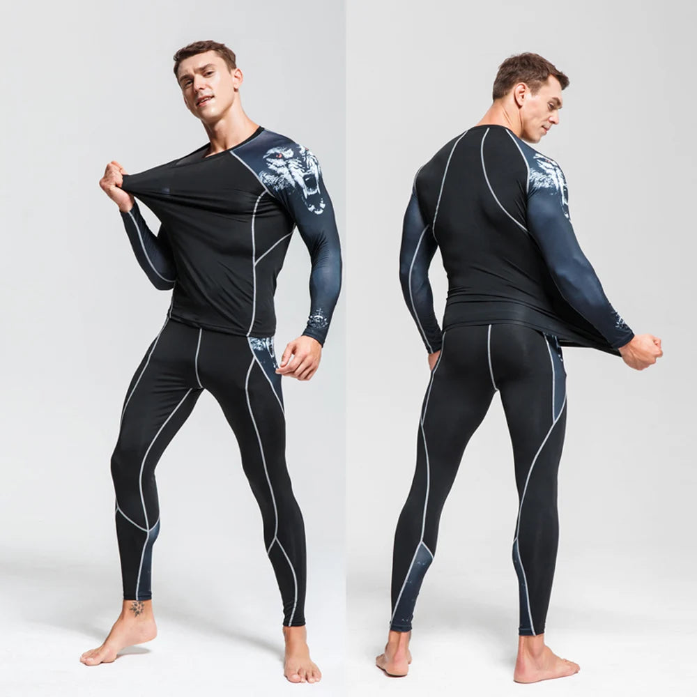 Men's Ski Thermal Underwear Set Motorcycle 4 Seasons Skiing Warm Base Layers Sportwear Tight Long shirt & Tops Set Clothing