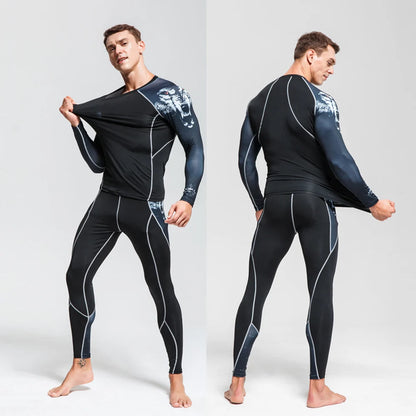 Men's Ski Thermal Underwear Set Motorcycle 4 Seasons Skiing Warm Base Layers Sportwear Tight Long shirt & Tops Set Clothing