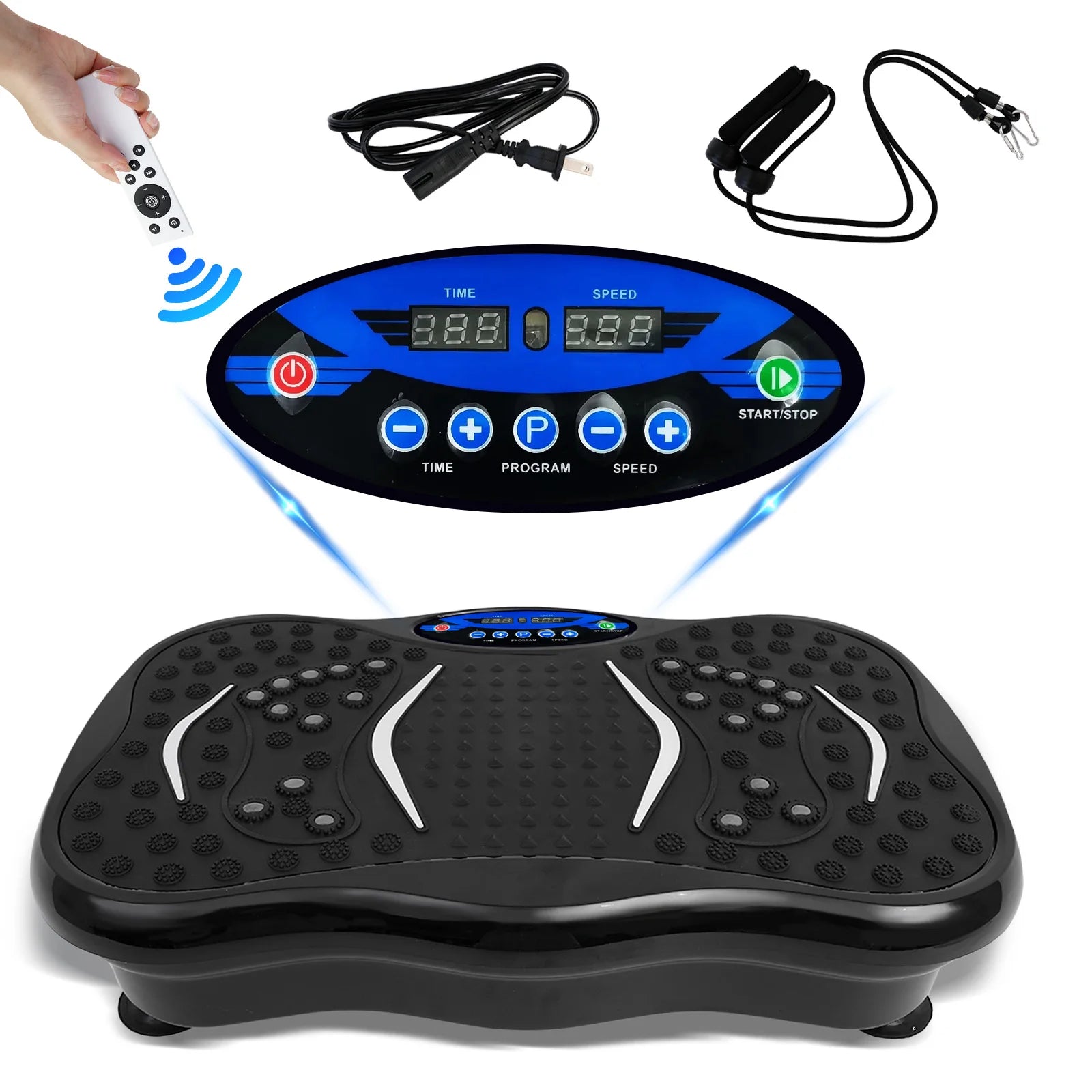 Full Body Workout Vibration Plate Machine with Resistance Bands Fat-Burning Power Vibration Fitness Equipment for Weight Loss Home Gym