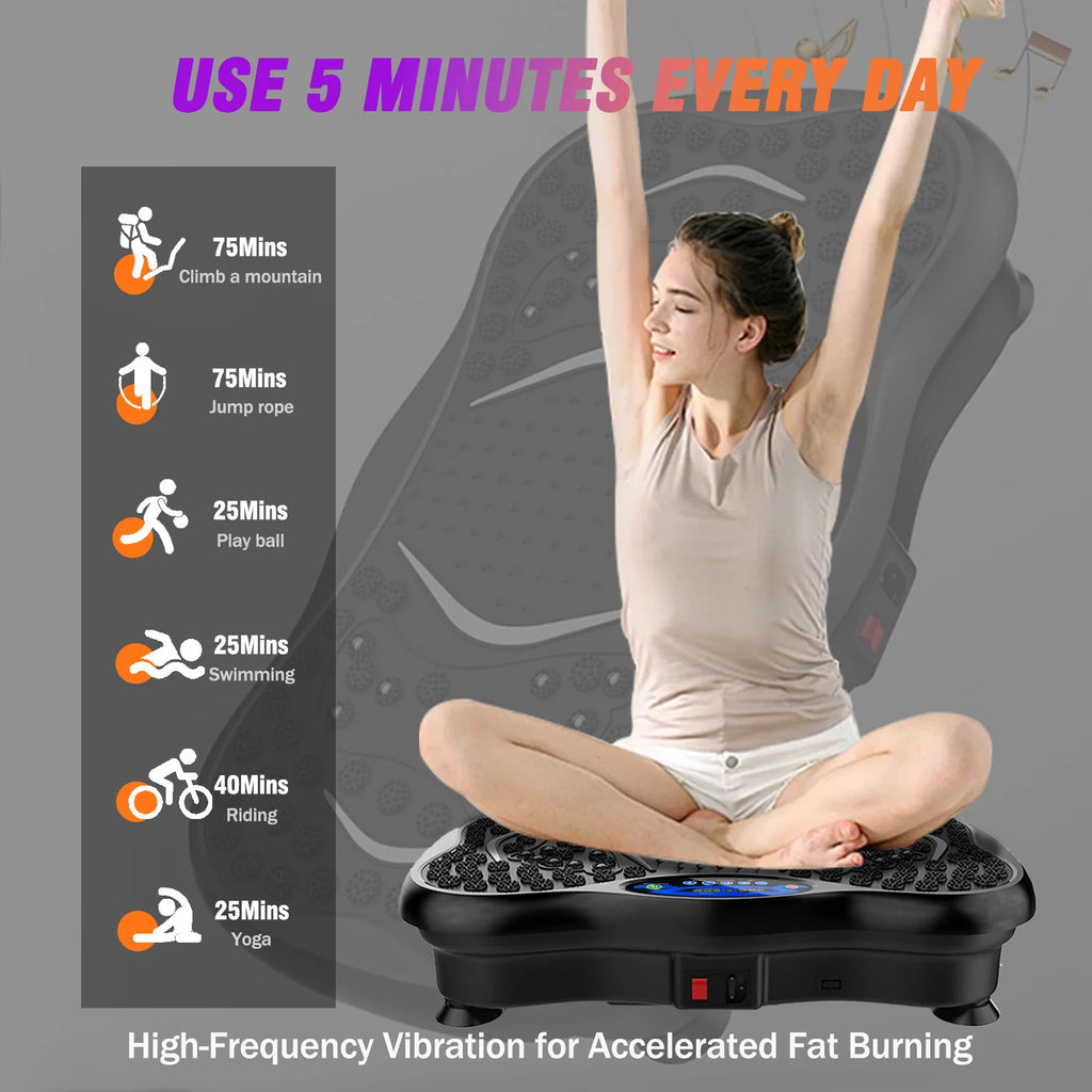 Full Body Workout Vibration Plate Machine with Resistance Bands Fat-Burning Power Vibration Fitness Equipment for Weight Loss Home Gym