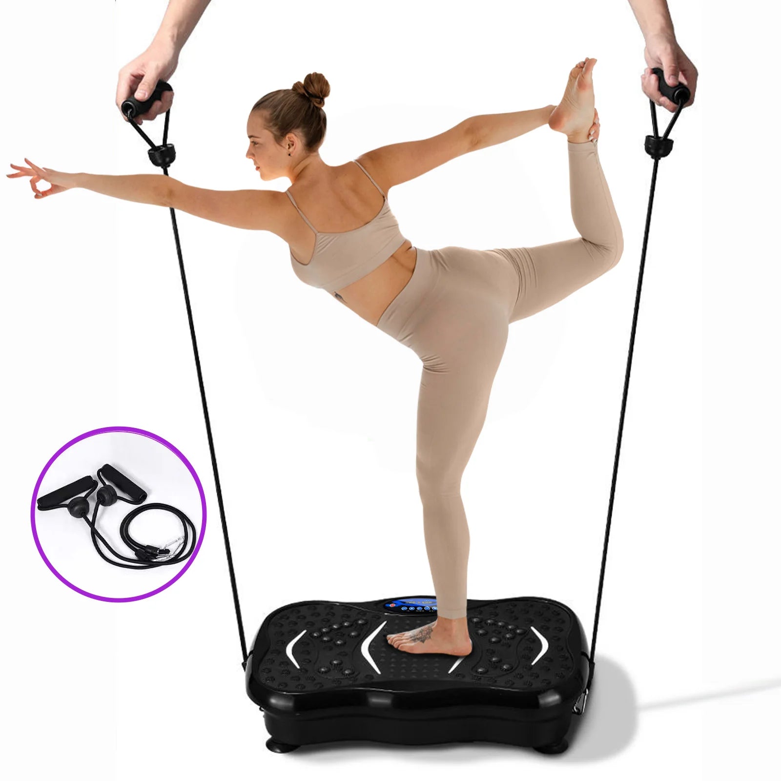 Full Body Workout Vibration Plate Machine with Resistance Bands Fat-Burning Power Vibration Fitness Equipment for Weight Loss Home Gym