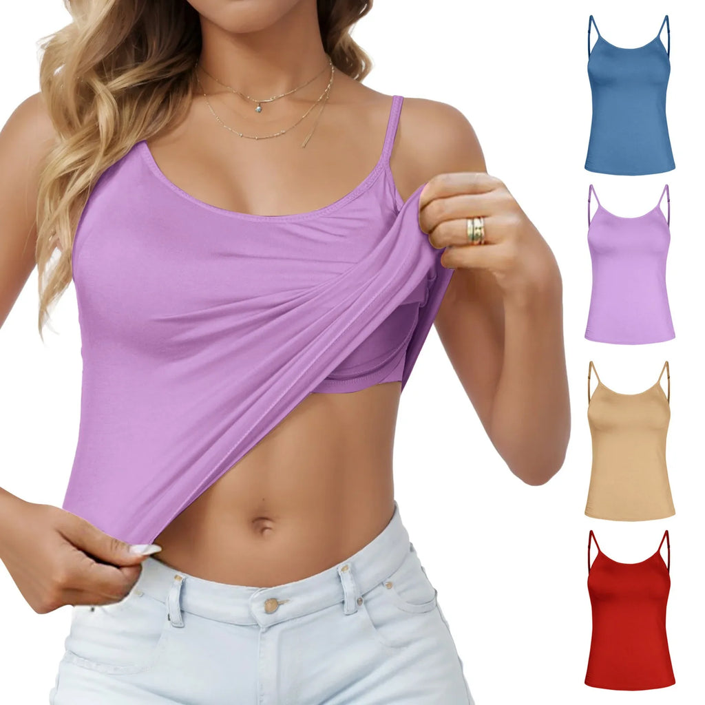 Padded Bra Tank Top Women Casual Sports Workout Solid Cami Top Vest Female Stretchy Camisole with Built In Bra Fitness Clothing